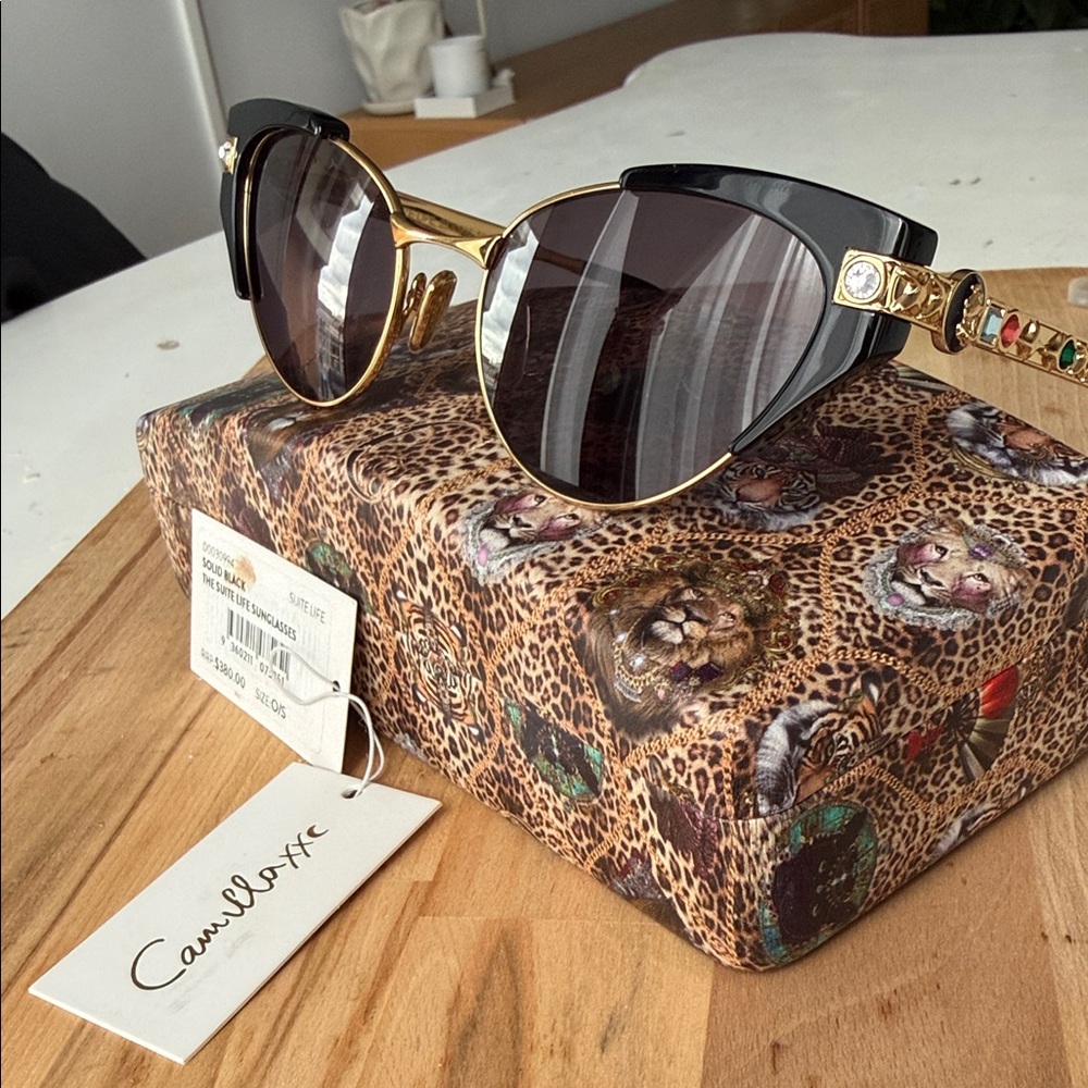 Camilla Black and Gold Jeweled Cat-Eye Sunglasses- BRAND NEW. Never used.